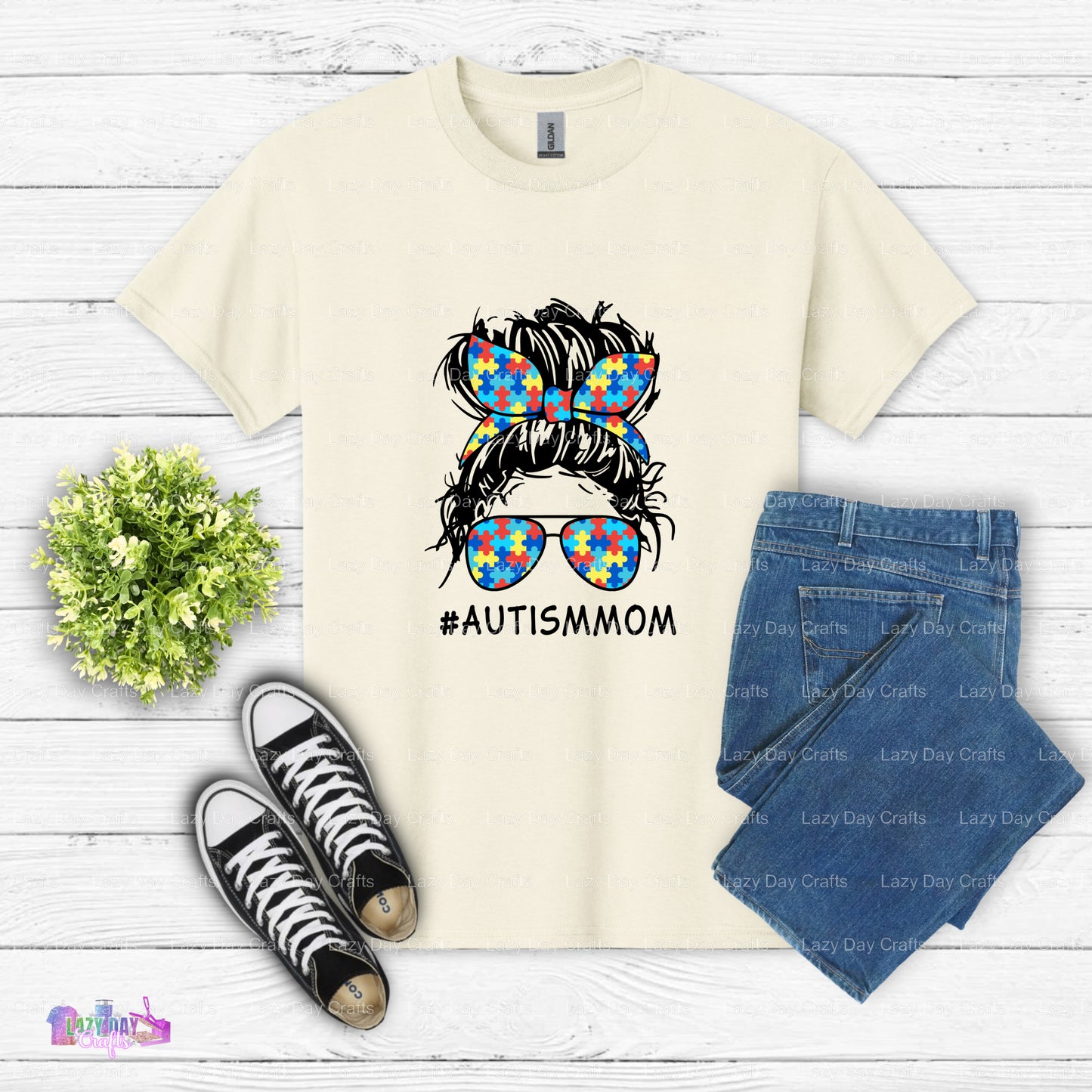 Messy Bun Autism Mom – Autism Awareness DTF Transfer
