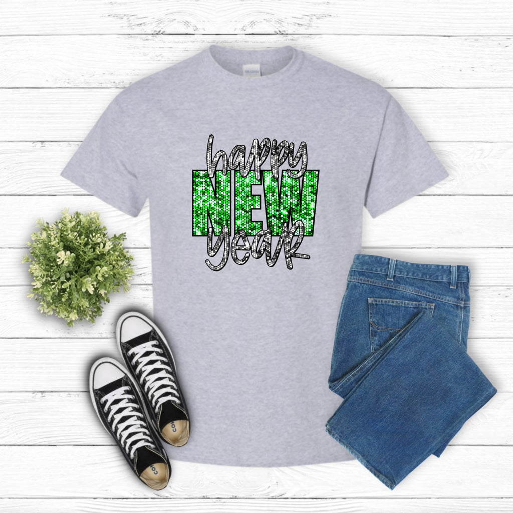 Happy New Year Luxury Green Glitter – New Years DTF Transfer