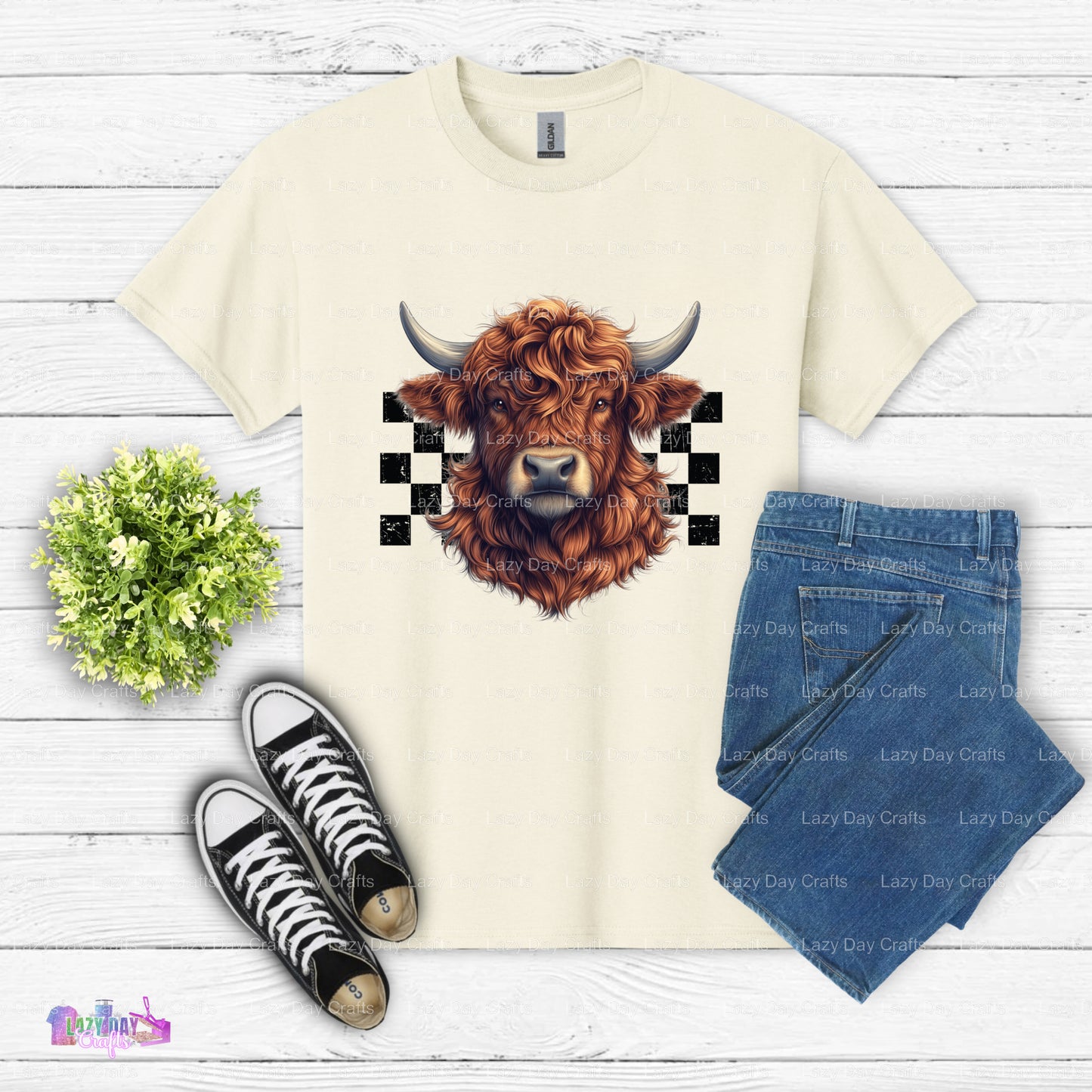 Brown Cow with Checkered Square – Farm DTF Transfer