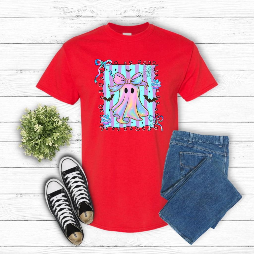 BOO-TIFUL Iridescent Ghost with Pink Bow – Halloween DTF Transfer