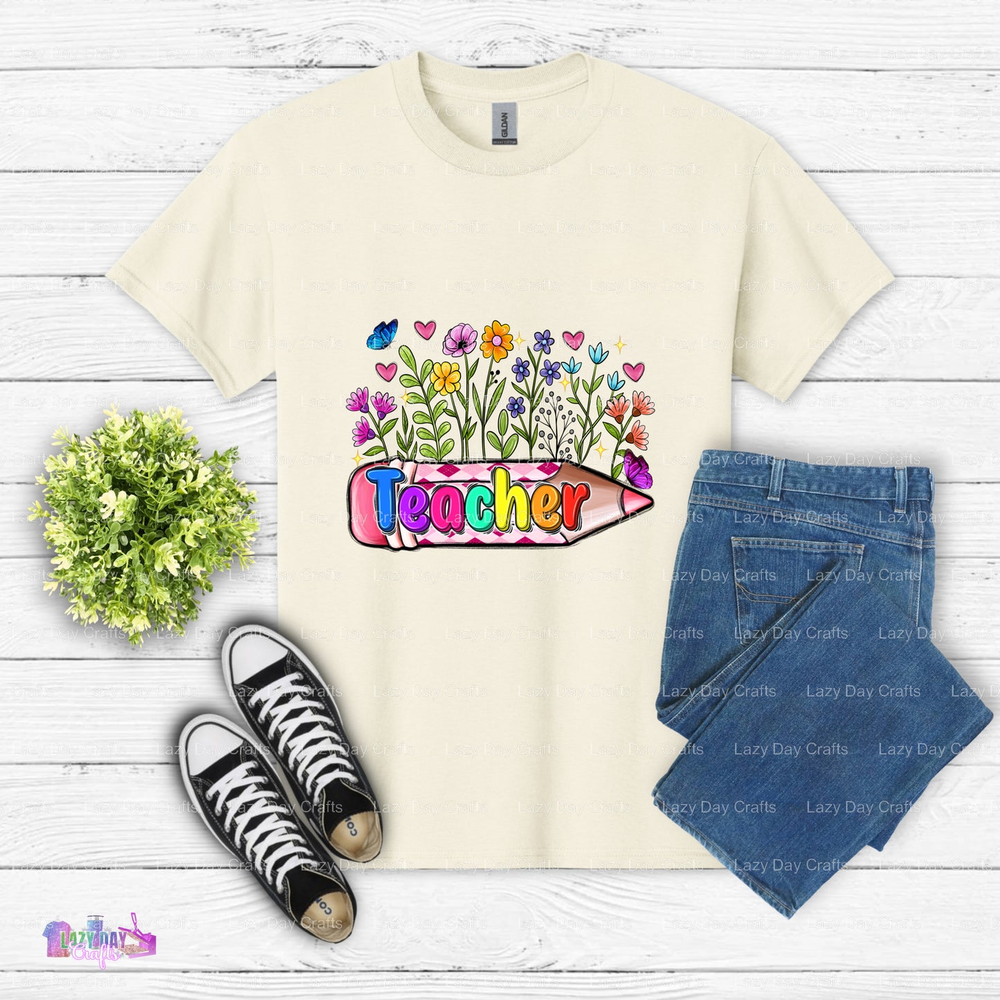 "Teacher" Floral Lettering – Teacher DTF Transfer