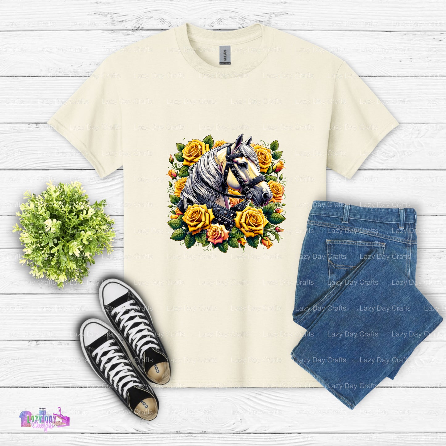 Horse with Yellow Roses – Horses DTF Transfer