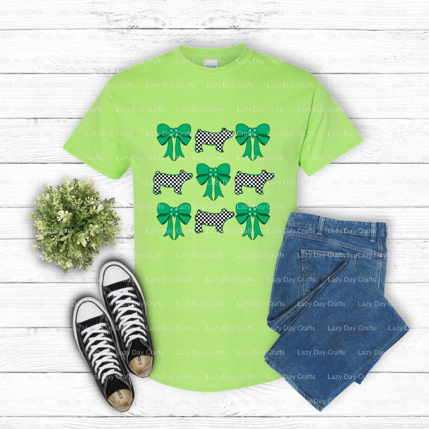 4-H Pig with Bow – 4H Farming DTF Transfer (view 1 of 2) – by Lazy Day Crafts – DTF Transfers – DTF Transfers, 4H Farming