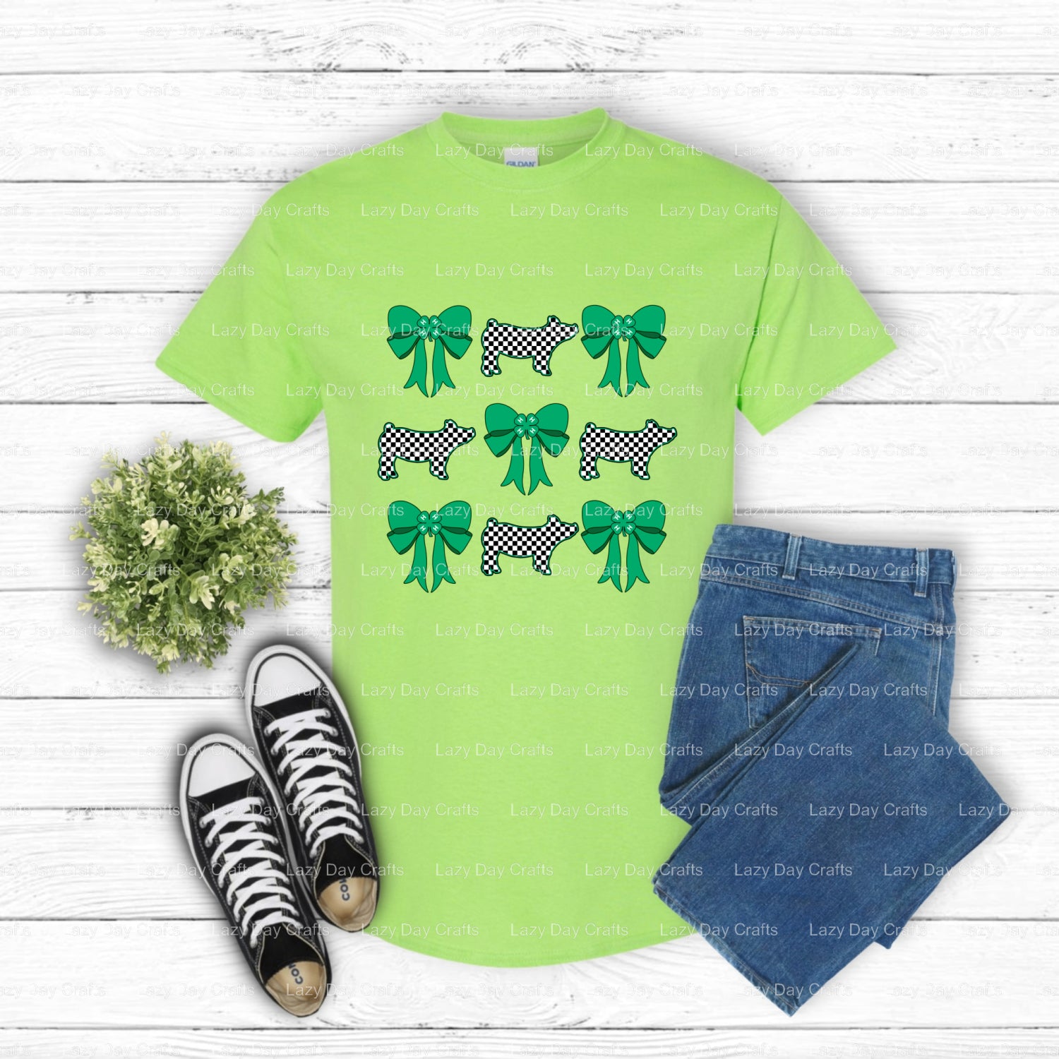 4-H Pig with Bow – 4H Farming DTF Transfer (view 1 of 2) – by Lazy Day Crafts – DTF Transfers – DTF Transfers, 4H Farming