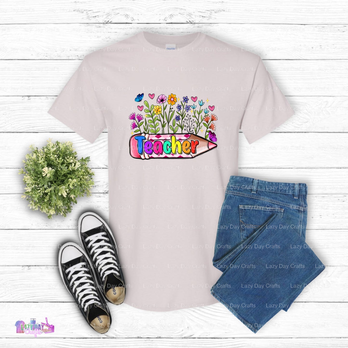 "Teacher" Floral Lettering – Teacher DTF Transfer