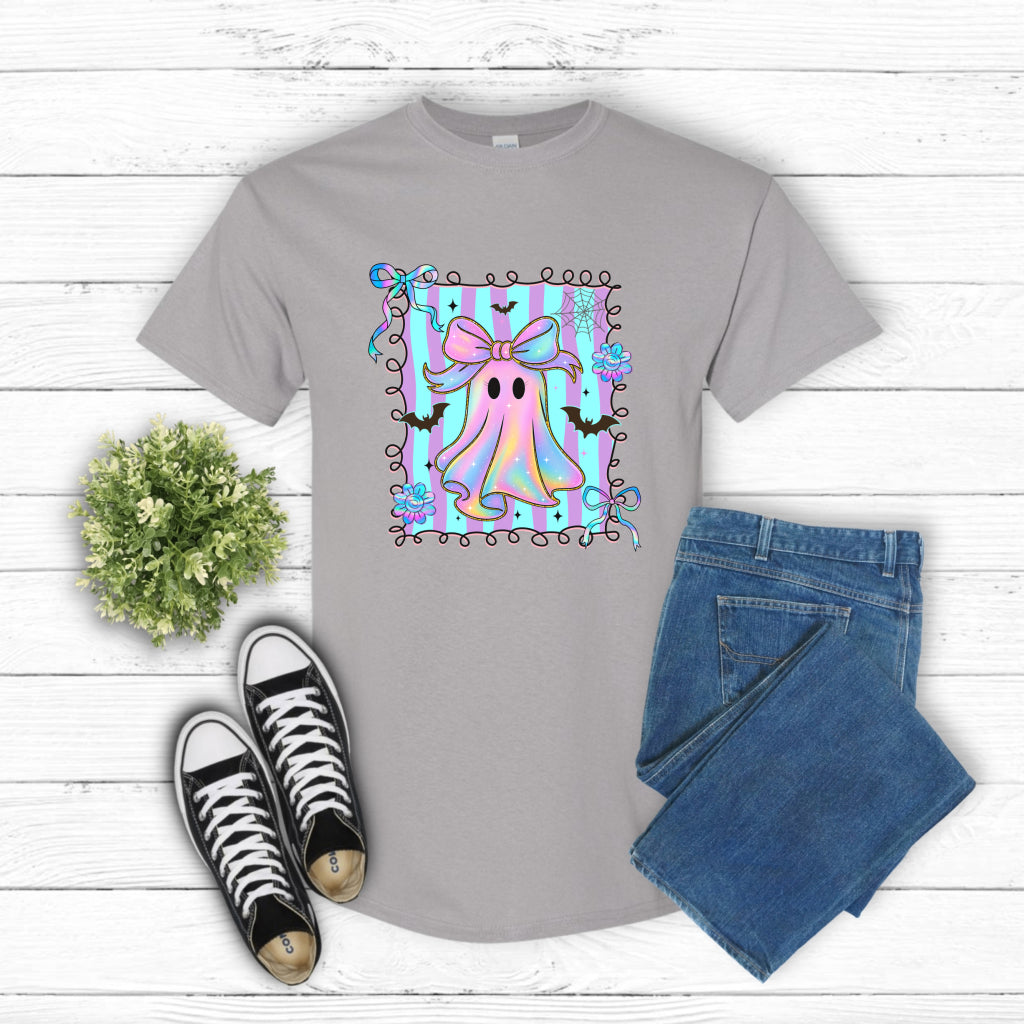 BOO-TIFUL Iridescent Ghost with Pink Bow – Halloween DTF Transfer