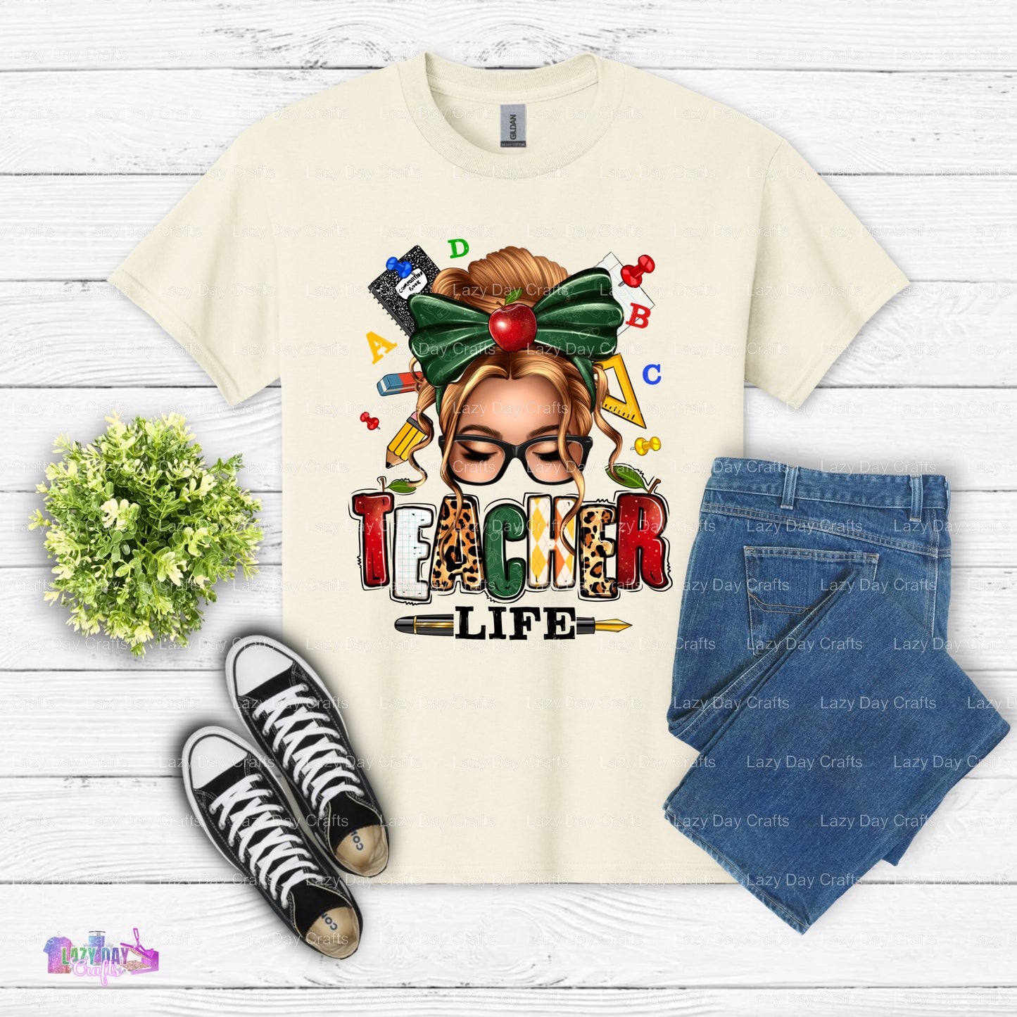 Teacher Life Messy Bun – Teacher DTF Transfer