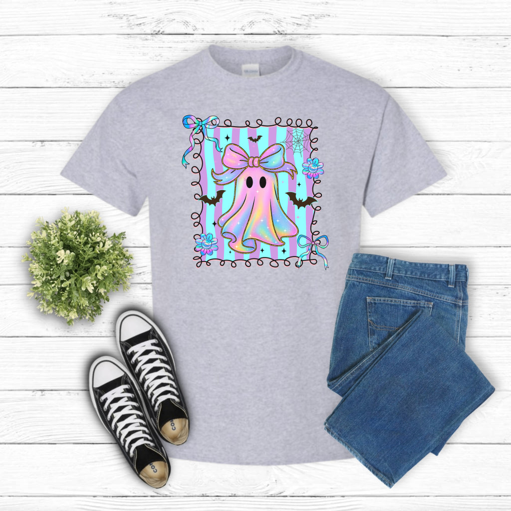 BOO-TIFUL Iridescent Ghost with Pink Bow – Halloween DTF Transfer
