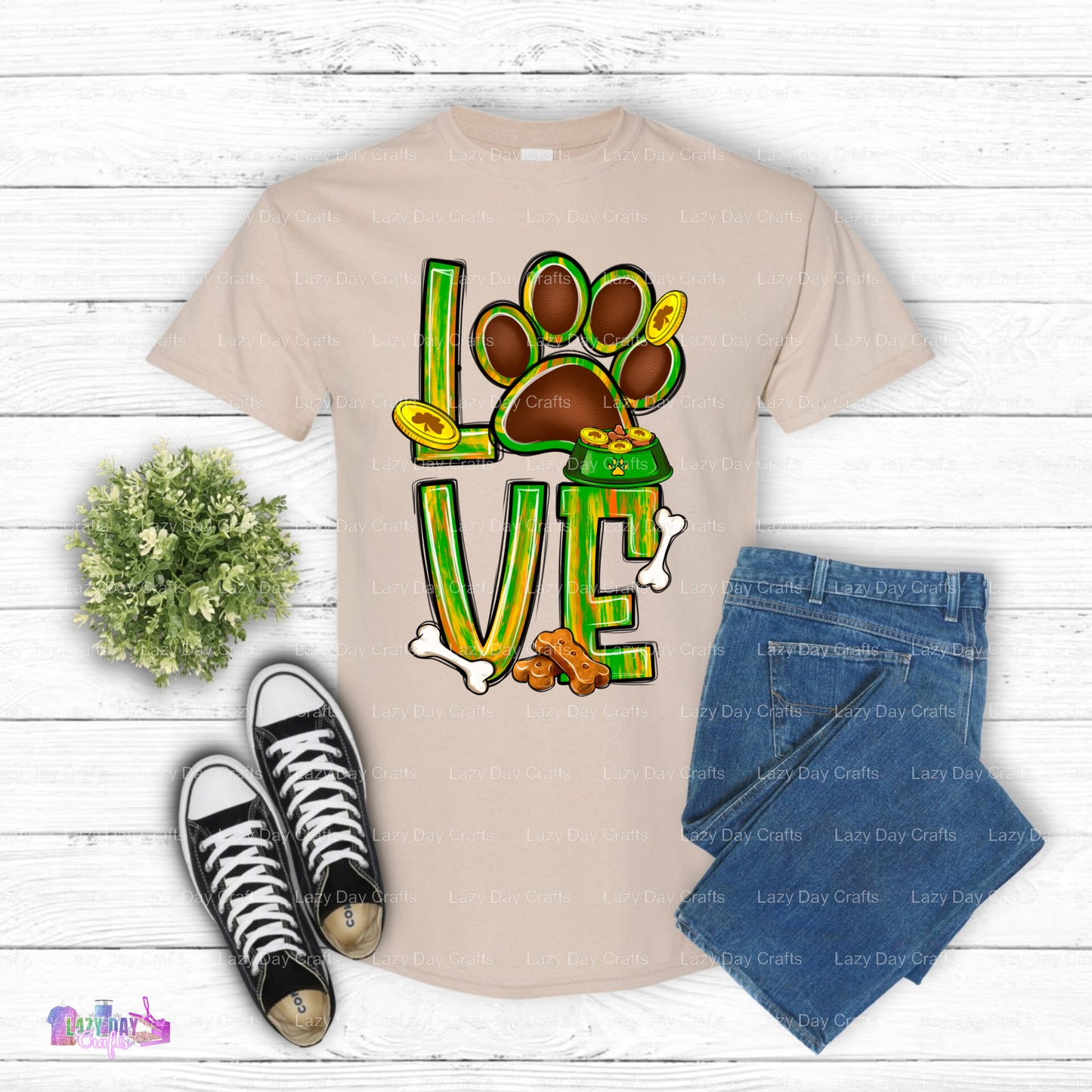LOVE Tie-Dye Dog Paw St. Patrick's Day – Dogs DTF Transfer
