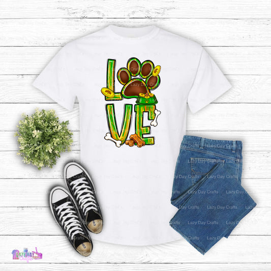 LOVE Tie-Dye Dog Paw St. Patrick's Day – Dogs DTF Transfer