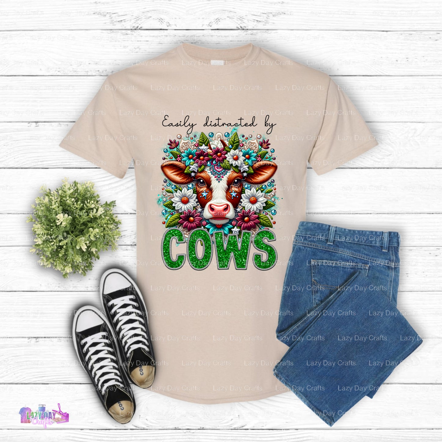 Easily Distracted By Cows – Cow Lover DTF Transfer
