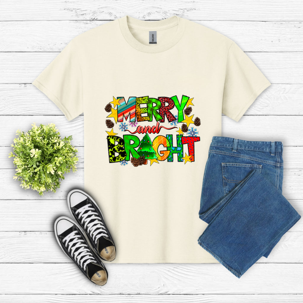 "Merry and Bright" Christmas – DTF Transfer