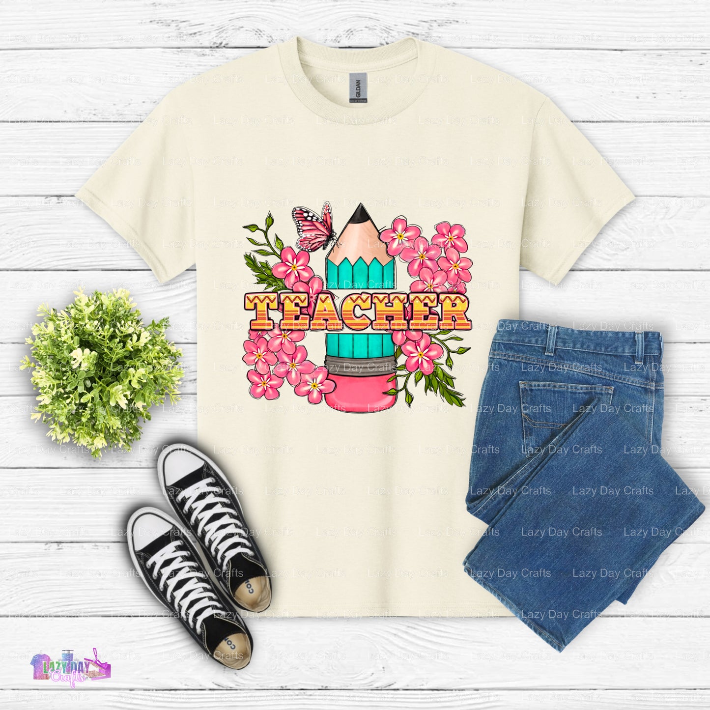 Floral Pencil Heart – Teacher DTF Transfer