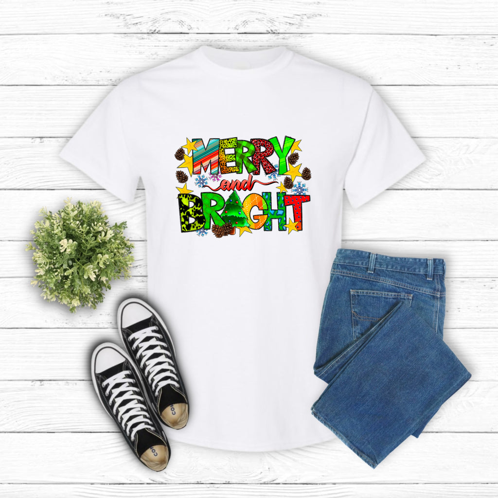 "Merry and Bright" Christmas – DTF Transfer