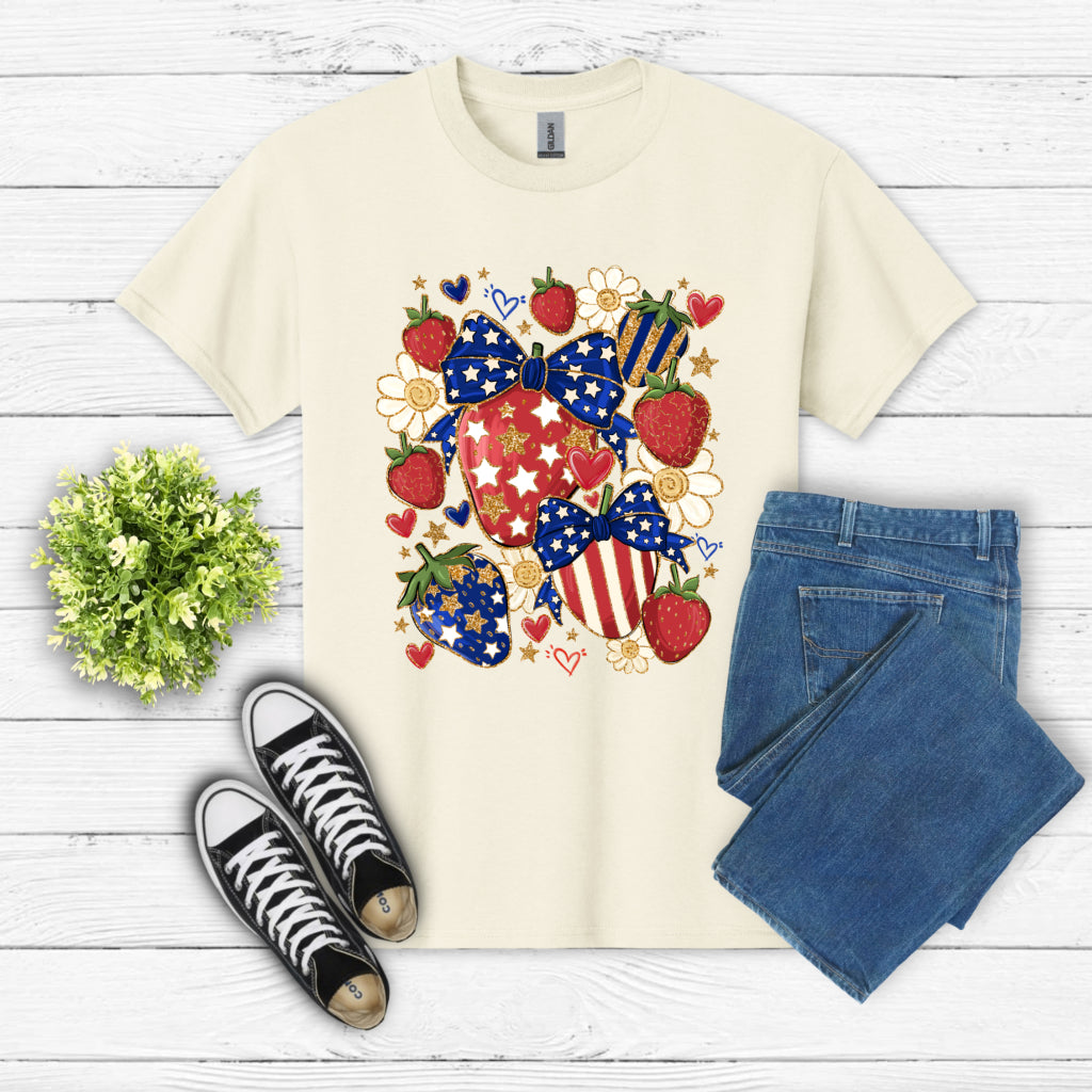 American Strawberry Patriotic – 4th of July DTF Transfer