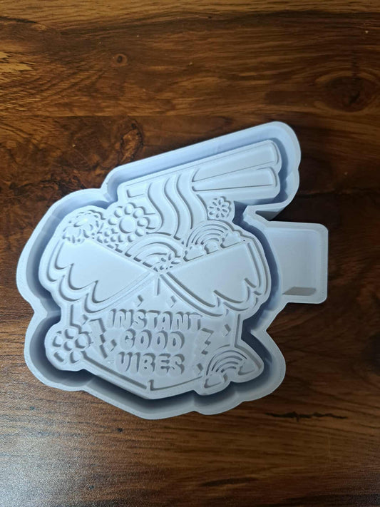 3D Housing shaped like a bird with 'instant good vibes' text on a wooden surface used to sale silicone molds