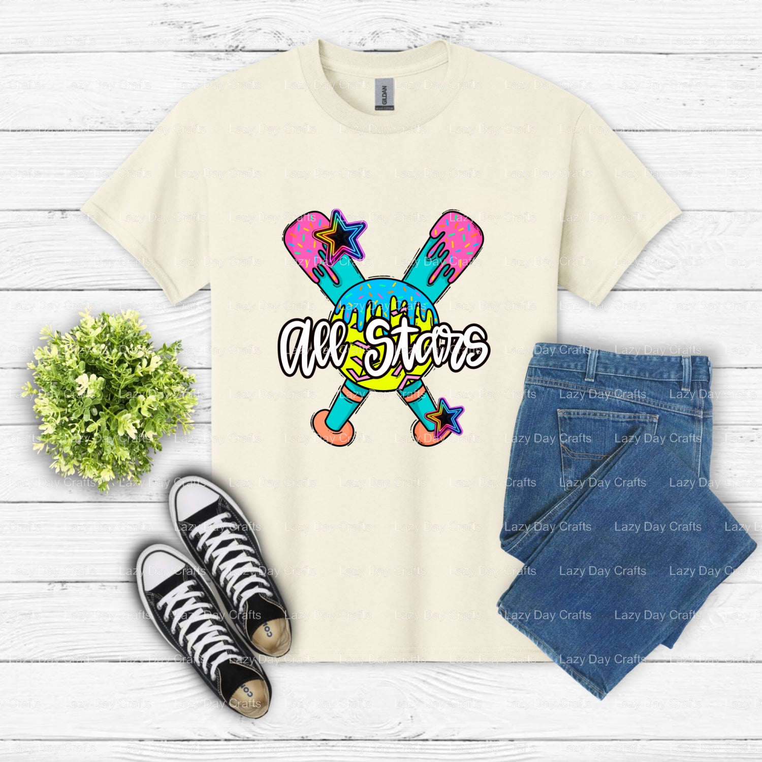 ALL STARS SOFTBALL – Softball DTF Transfer (view 1 of 2) – by Lazy Day Crafts – DTF Transfers – DTF Transfers, Premade DTF