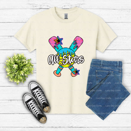 ALL STARS SOFTBALL – Softball DTF Transfer (view 1 of 2) – by Lazy Day Crafts – DTF Transfers – DTF Transfers, Premade DTF