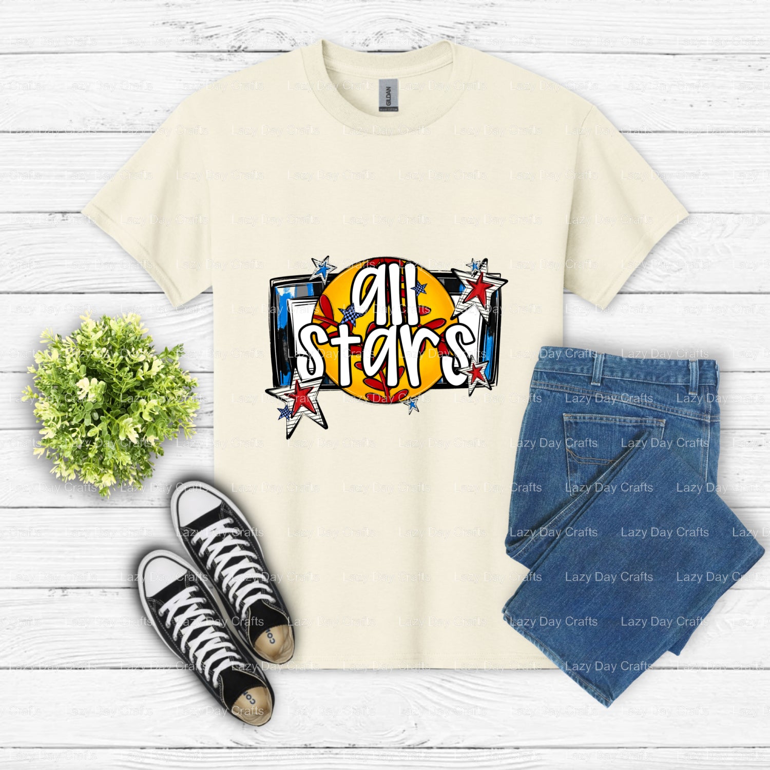 ALL STARS SOFTBALL – Softball DTF Transfer (view 2 of 2) – by Lazy Day Crafts – DTF Transfers – DTF Transfers, Premade DTF