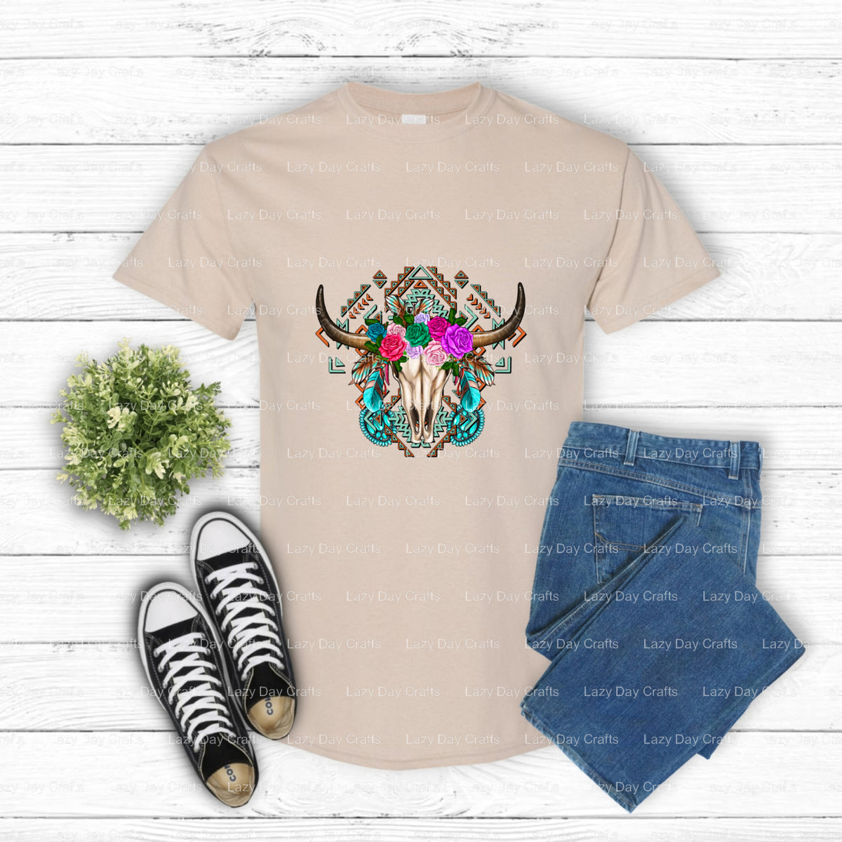 Aztec Bull Skull – Western DTF Transfer (view 1 of 2) – by Lazy Day Crafts – DTF Transfers – DTF Transfers, Premade DTF