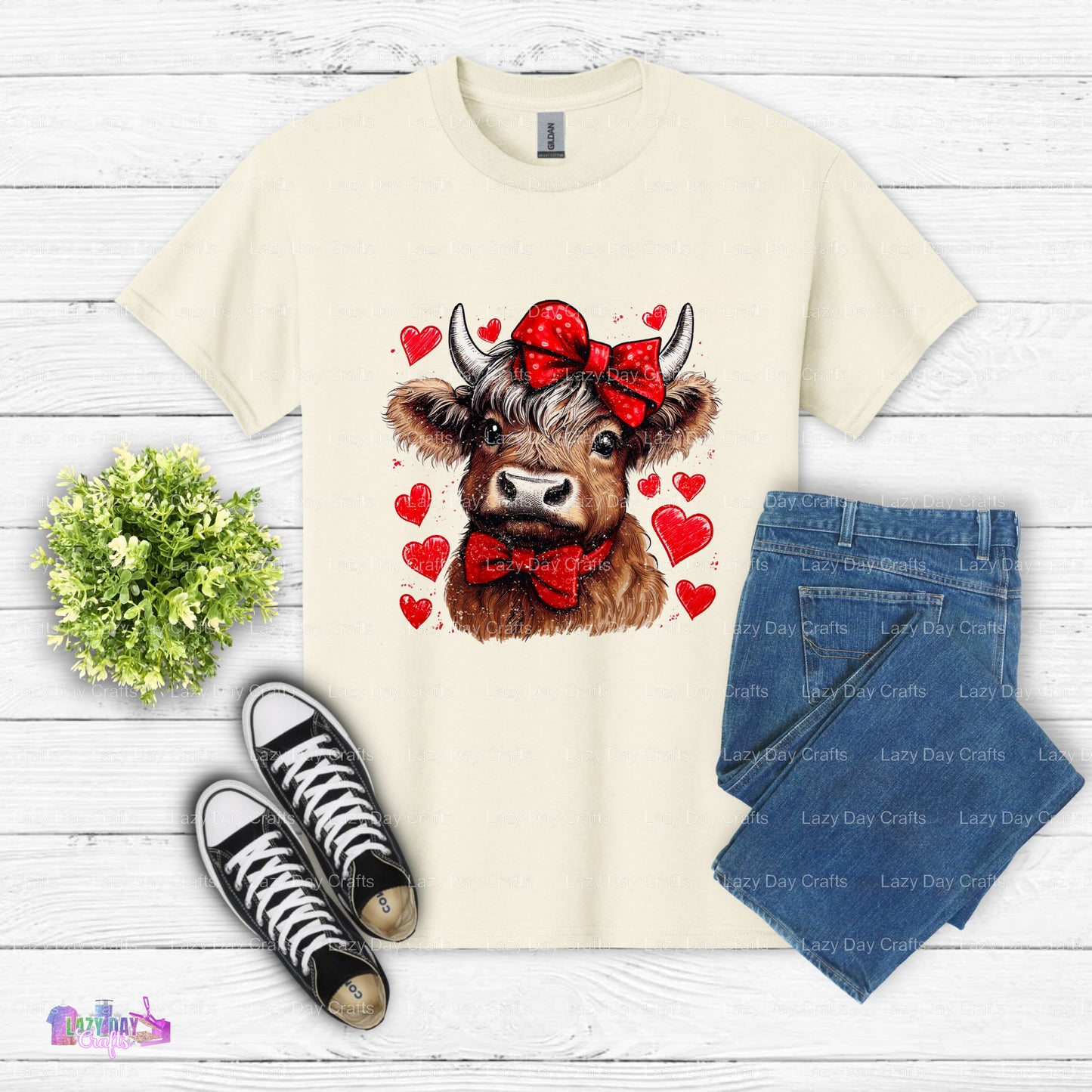 Highland Cow Head Red Bow– Farm DTF Transfer