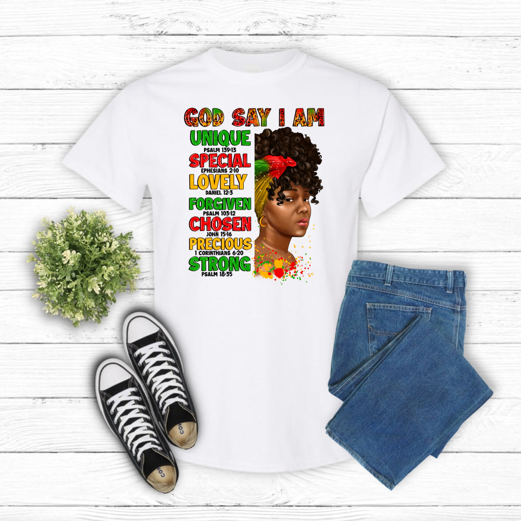God Says I Am Juneteenth Afro Girl – DTF Transfer
