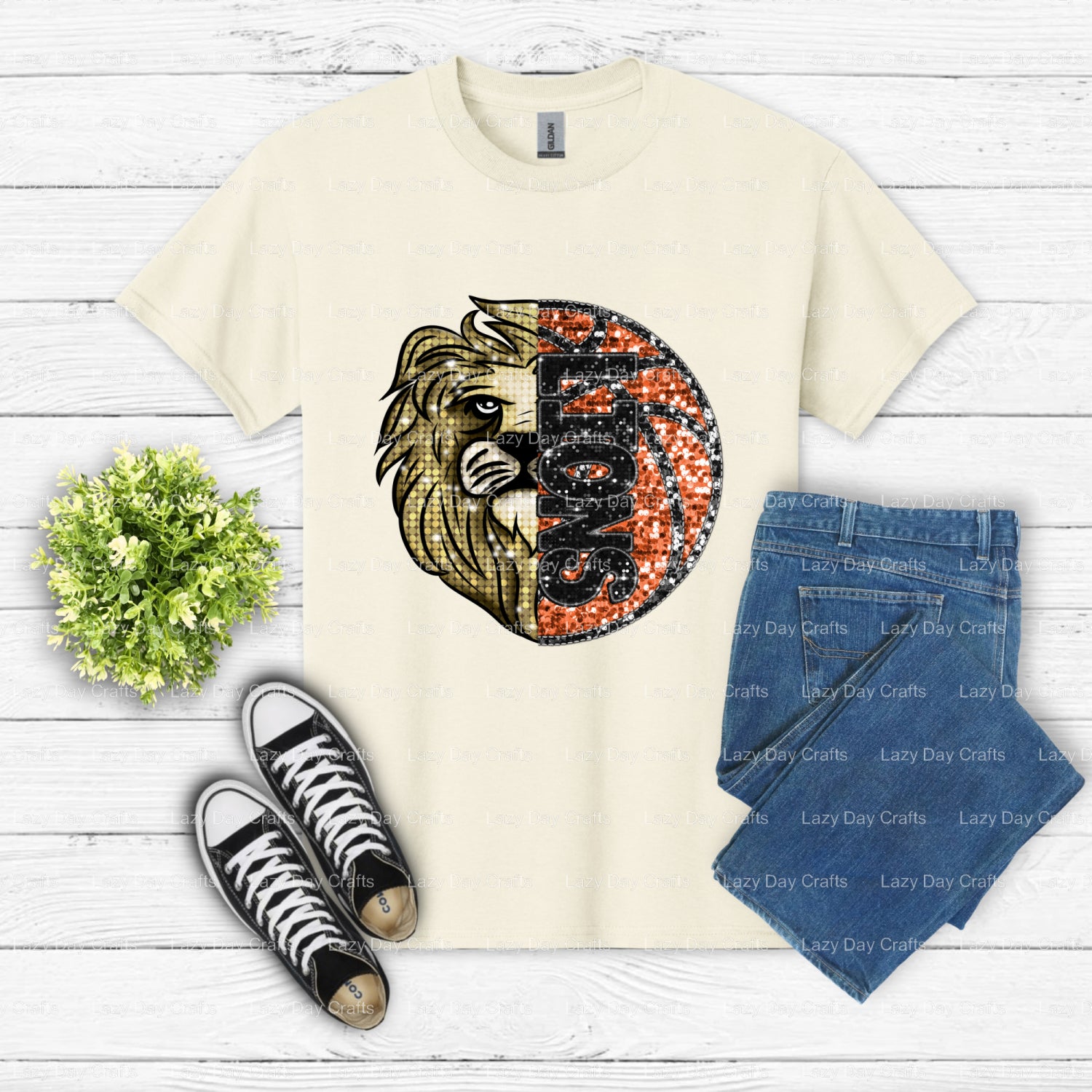 BASKETBALL Lion Mascot – School Spirit DTF Transfer (view 2 of 2) – by Lazy Day Crafts – DTF Transfers – School Mascot, Sc...