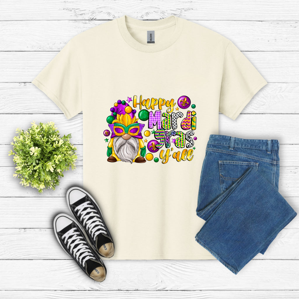 Happy Mardi Gras Y'all Gnome – Mardi Gras DTF Transfer