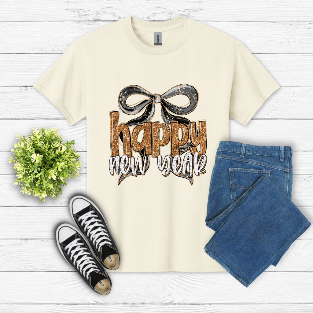 Happy New Year Glitter Bow – New Years DTF Transfer