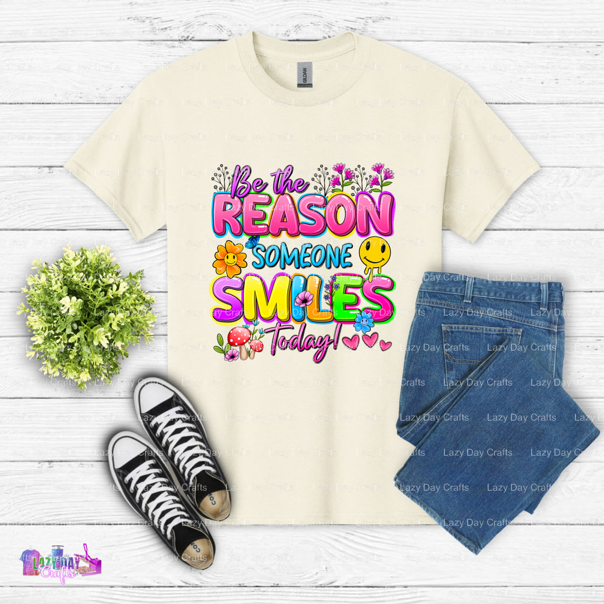 Be the Reason Someone Smiles Today – Mental Health DTF Transfer (view 2 of 2) – by Lazy Day Crafts – DTF Transfers – Menta...