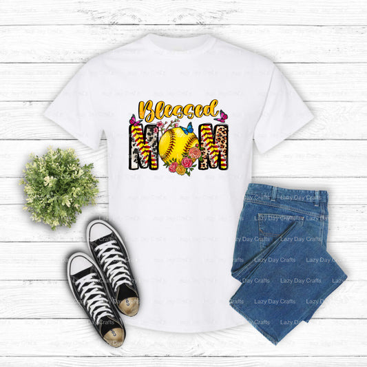 Blessed Mom Softball – DTF Transfer (view 1 of 2) – by Lazy Day Crafts – DTF Transfers – DTF Transfers, Premade DTF