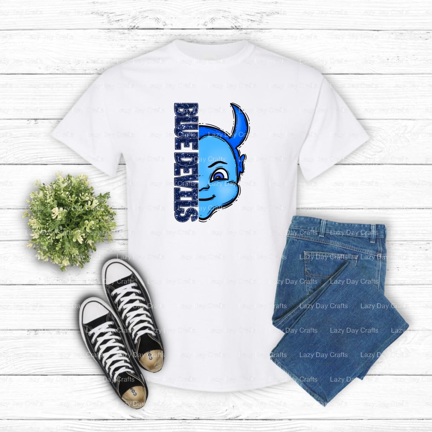 BLUE DEVILS Mascot Head – School Spirit DTF Transfer (view 2 of 2) – by Lazy Day Crafts – DTF Transfers – School Mascot, S...