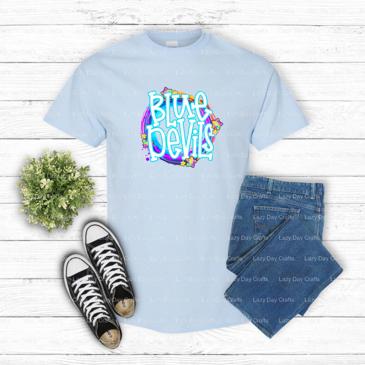 BLUE DEVILS Mascot – School Spirit DTF Transfer (view 1 of 2) – by Lazy Day Crafts – DTF Transfers – School Spirit, Appare...