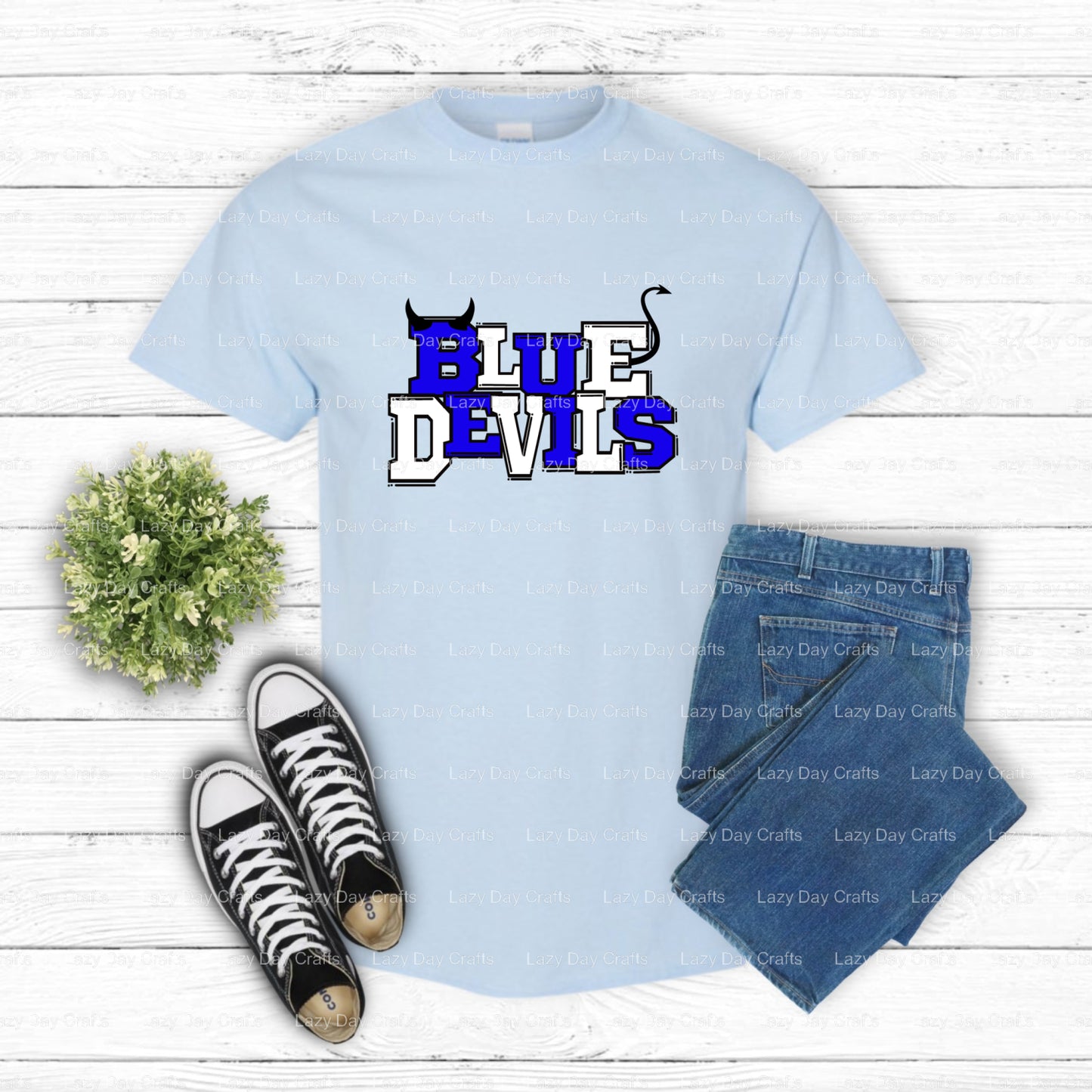 BLUE DEVILS Mascot – School Spirit DTF Transfer (view 1 of 2) – by Lazy Day Crafts – DTF Transfers – School Spirit, Appare...