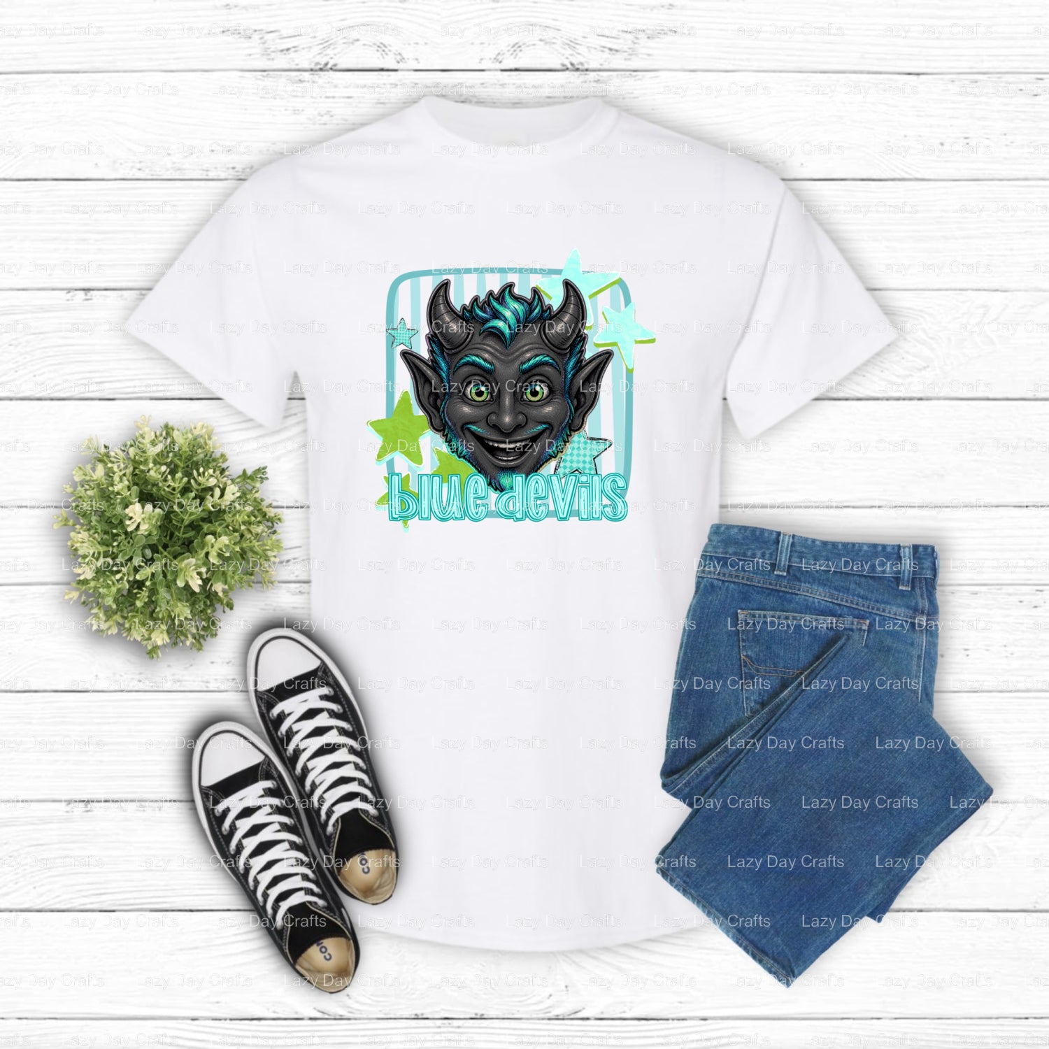 BLUE DEVILS Mascot – School Spirit DTF Transfer (view 1 of 2) – by Lazy Day Crafts – DTF Transfers – School Spirit, DTF Tr...