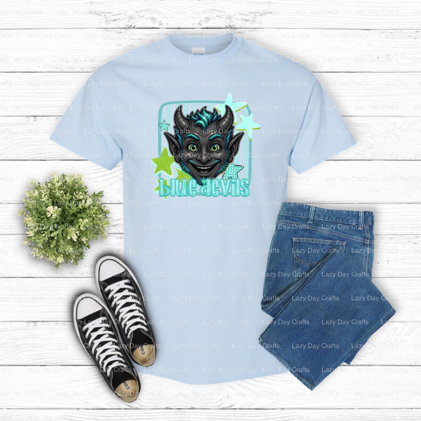 BLUE DEVILS Mascot – School Spirit DTF Transfer (view 2 of 2) – by Lazy Day Crafts – DTF Transfers – School Spirit, DTF Tr...