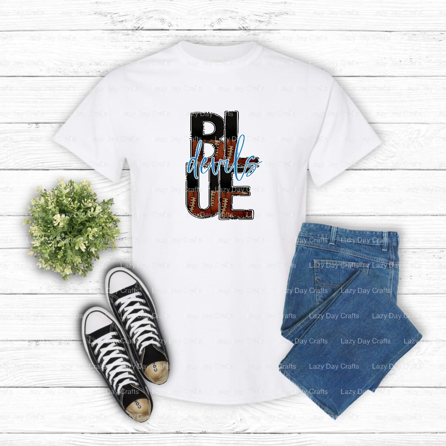 Blue Devils Mascot with Trident – School Spirit DTF Transfer (view 2 of 2) – by Lazy Day Crafts – DTF Transfers – Lazy Day...