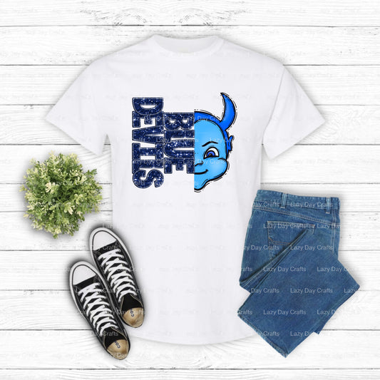 BLUE DEVILS – School Mascot DTF Transfer (view 1 of 2) – by Lazy Day Crafts – DTF Transfers – School Spirit, DTF Transfers