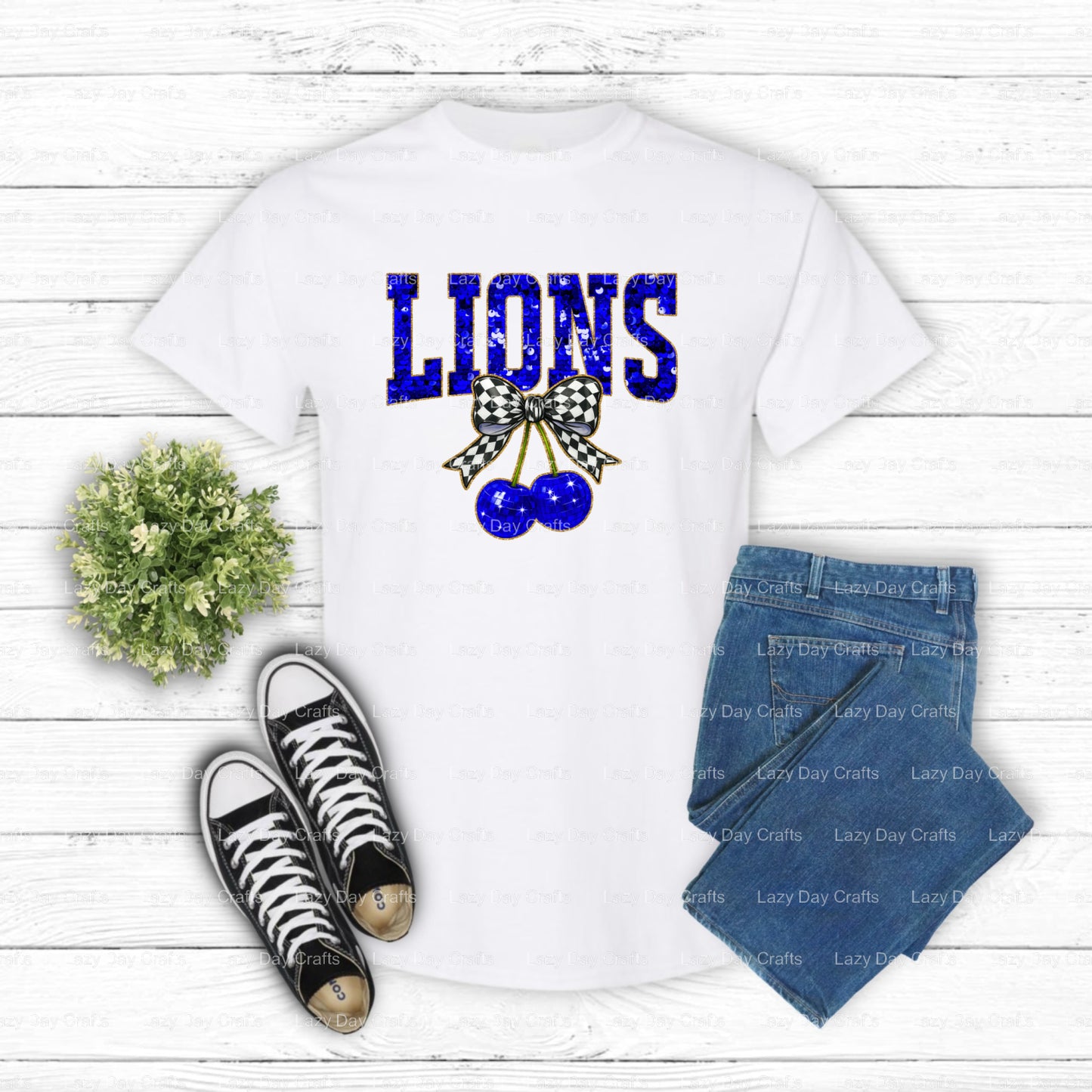 Blue Sequin Lion Mascot Head – School Mascot DTF Transfer (view 1 of 2) – by Lazy Day Crafts – DTF Transfers – School Masc...