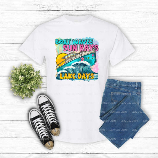 BOAT WAVES SUN RAYS LAKE DAYS – Ready to Press DTF Transfer (view 1 of 2) – by Lazy Day Crafts – DTF Transfers – DTF Trans...