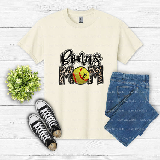 Bonus Mom – Softball DTF Transfer (view 2 of 2) – by Lazy Day Crafts – DTF Transfers – DTF Transfers, Premade DTF