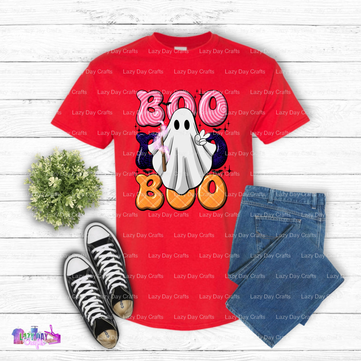 BOO – Custom Apparel DTF Transfer (view 1 of 2) – by Lazy Day Crafts – DTF Transfers – DTF Transfers, custom apparel