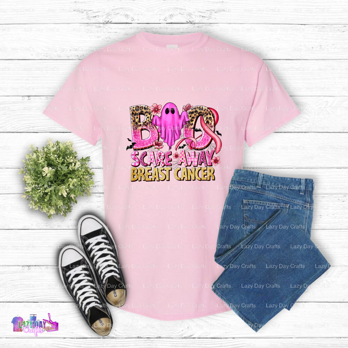 Boo Scare Away Breast Cancer – DTF Transfer (view 2 of 2) – by Lazy Day Crafts – DTF Transfers – DTF Transfers, Premade DTF