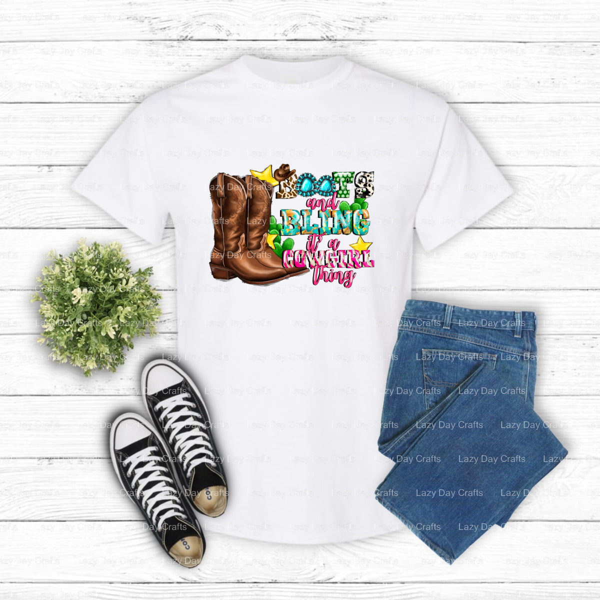 Boots and bling it a go girl thing – Western DTF Transfer (view 2 of 2) – by Lazy Day Crafts – DTF Transfers – Western, DT...