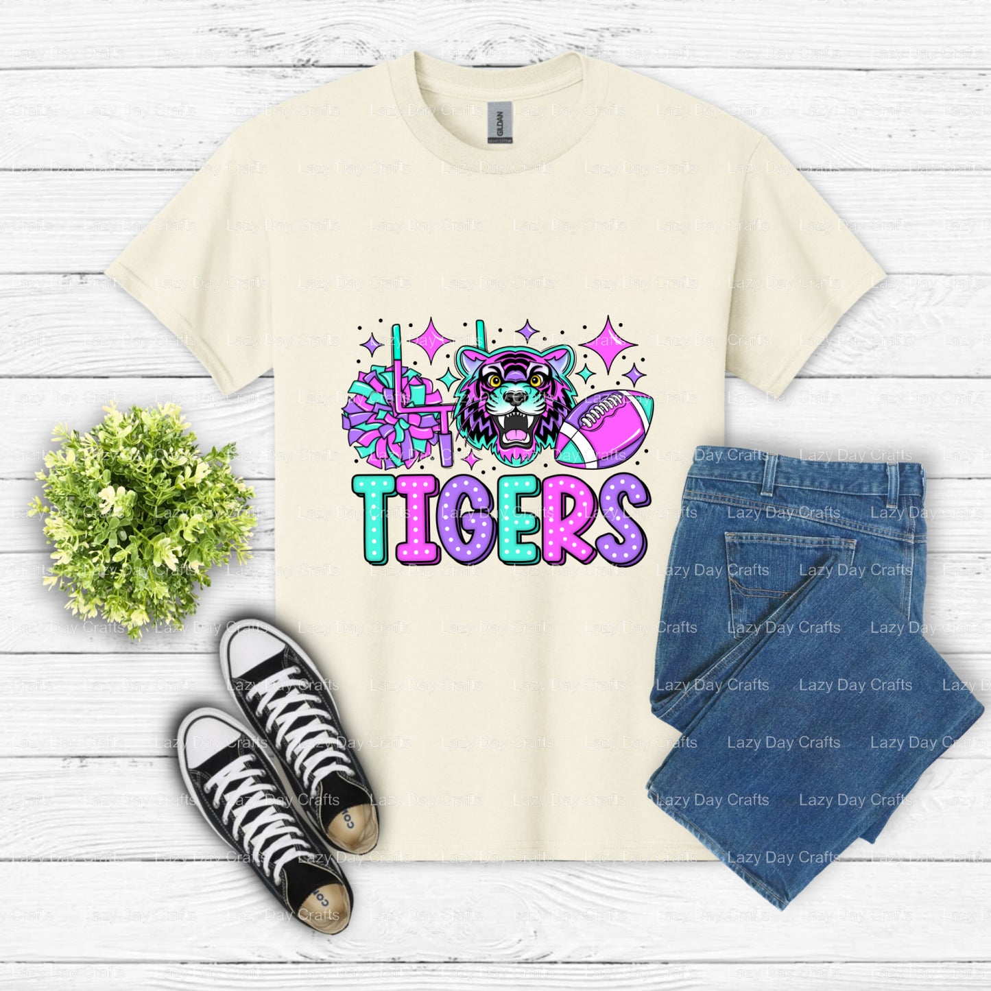 BRIGHT TIGERS – School Spirit Mascot DTF Transfer (view 1 of 2) – by Lazy Day Crafts – DTF Transfers – DTF Transfers, Prem...