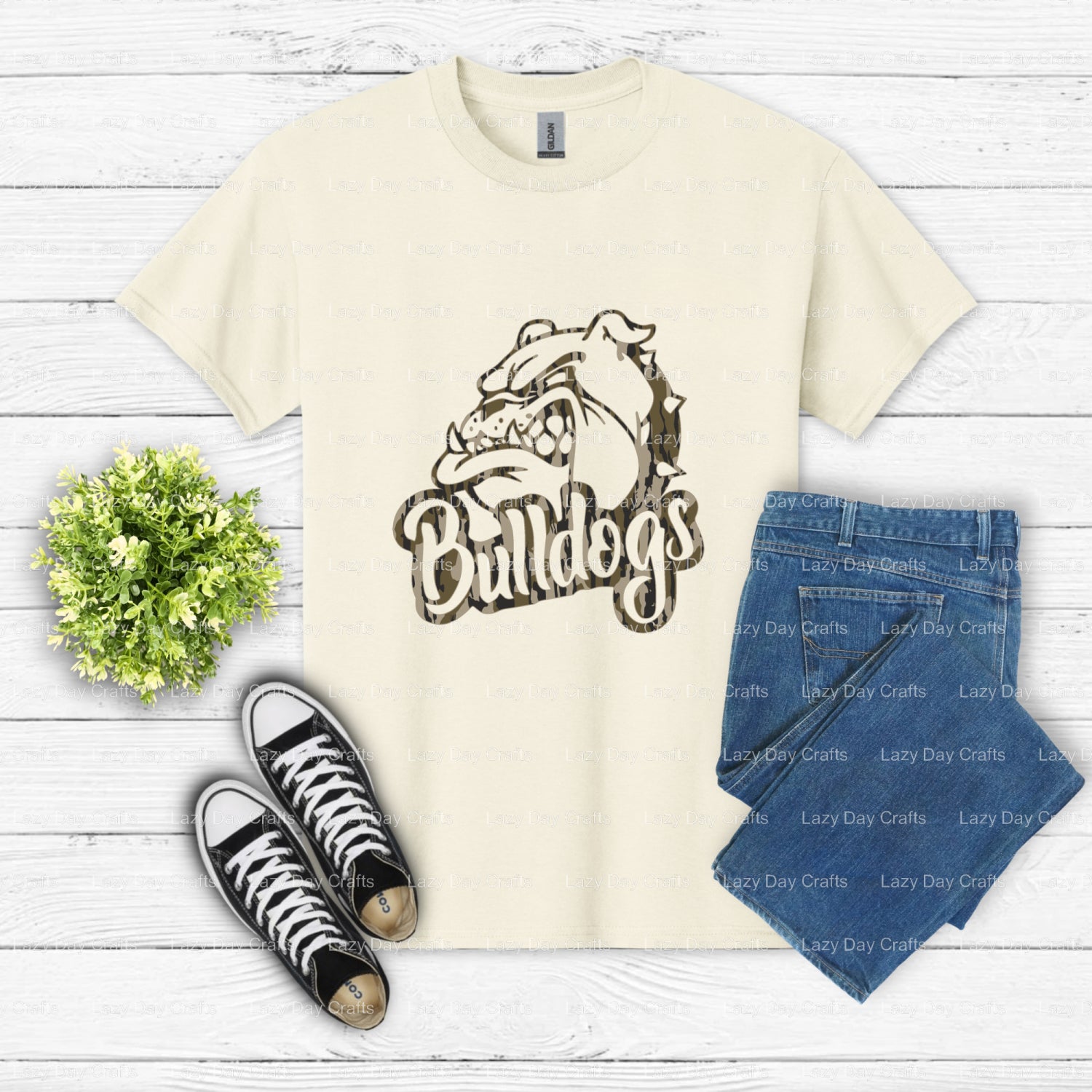 Bulldog Camo Mascot Head – School Spirit DTF Transfer (view 1 of 2) – by Lazy Day Crafts – DTF Transfers – School Mascot,...