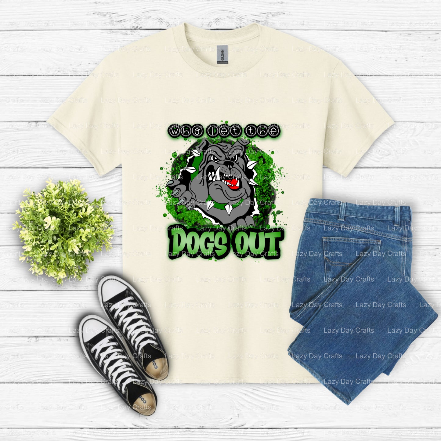 Bulldog Mascot Stripe Shirt – School Spirit DTF Transfer (view 1 of 2) – by Lazy Day Crafts – DTF Transfers – School Masco...