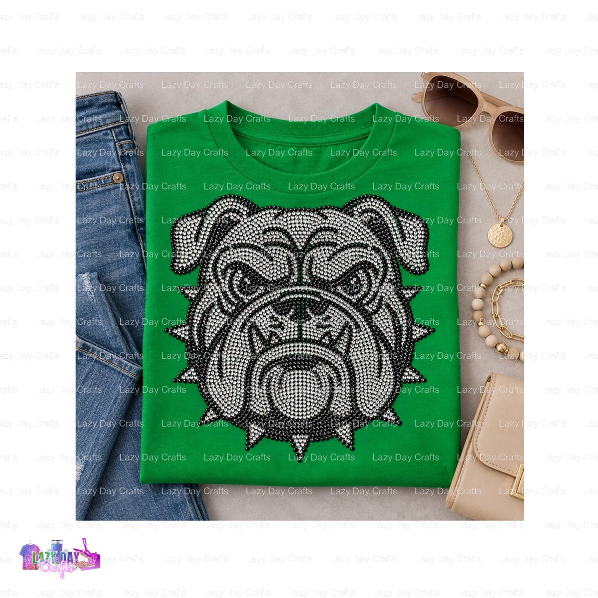 BULLDOGS Bulldog Head – Spangle Transfer – by Lazy Day Crafts – Spangle Transfers – Spangle Transfers, custom apparel