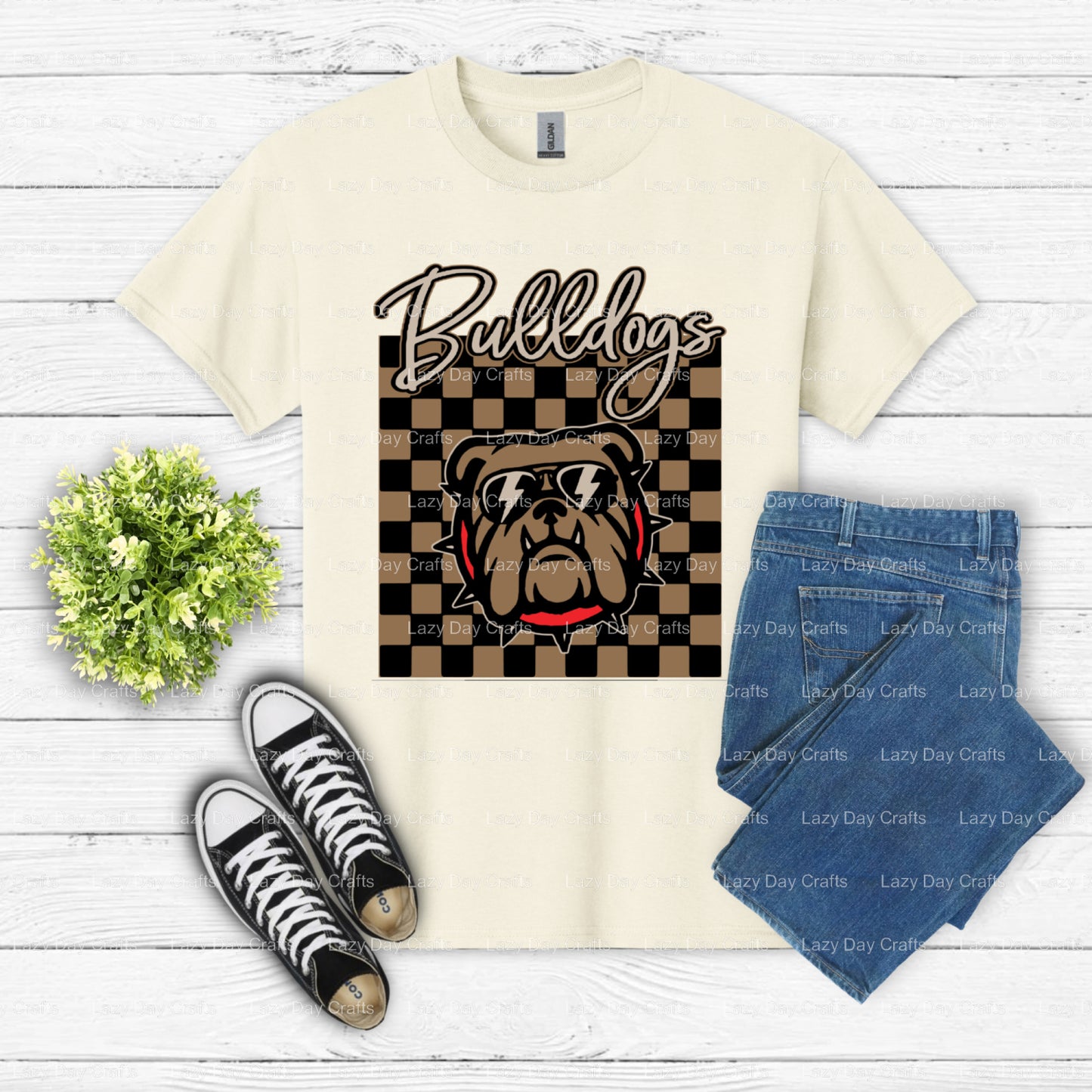 "BULLDOGS" Bulldog Mascot – School Spirit DTF Transfer (view 2 of 2) – by Lazy Day Crafts – DTF Transfers – School Mascot,...