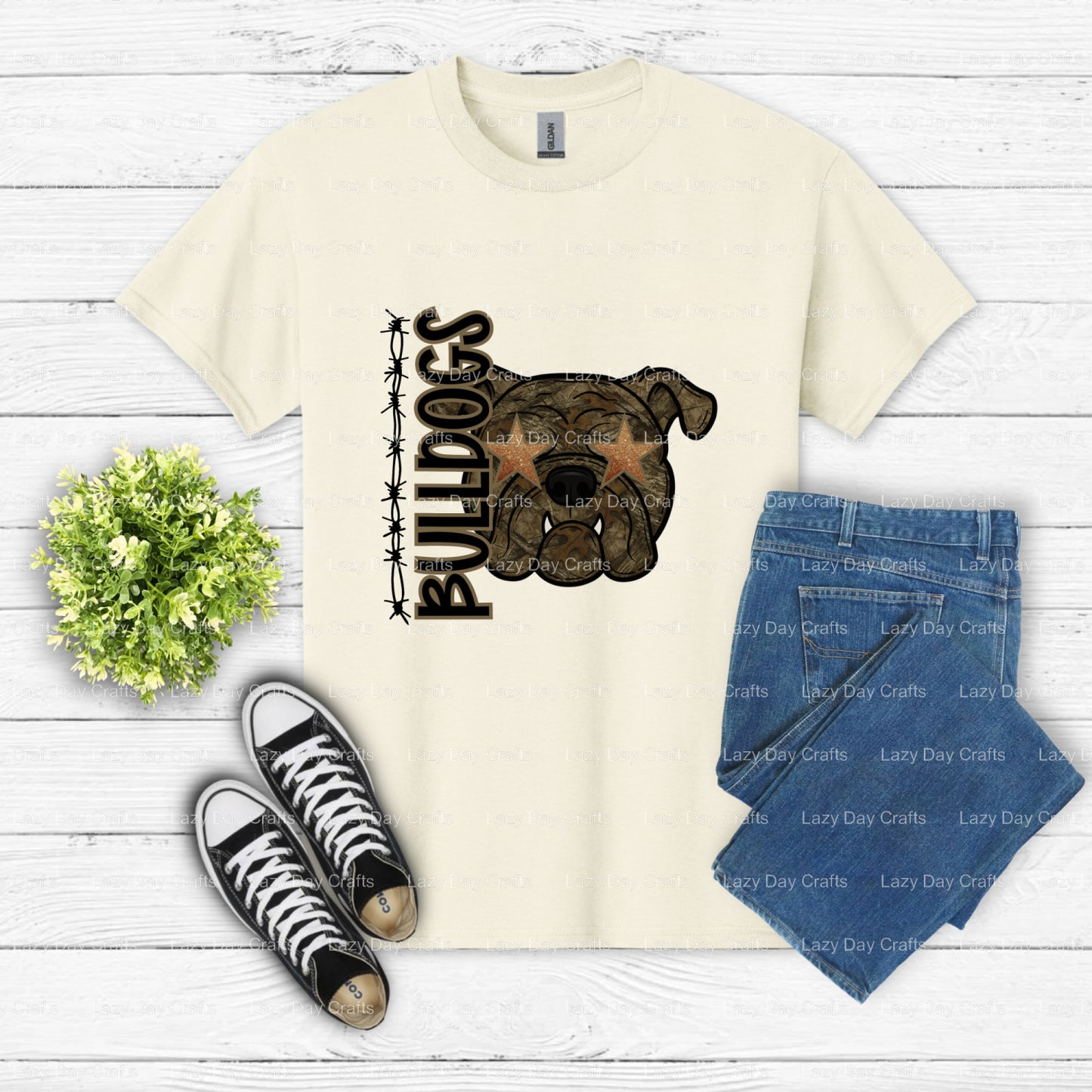 BULLDOGS Camouflage Mascot – School Mascot DTF Transfer (view 2 of 2) – by Lazy Day Crafts – DTF Transfers – School Mascot...